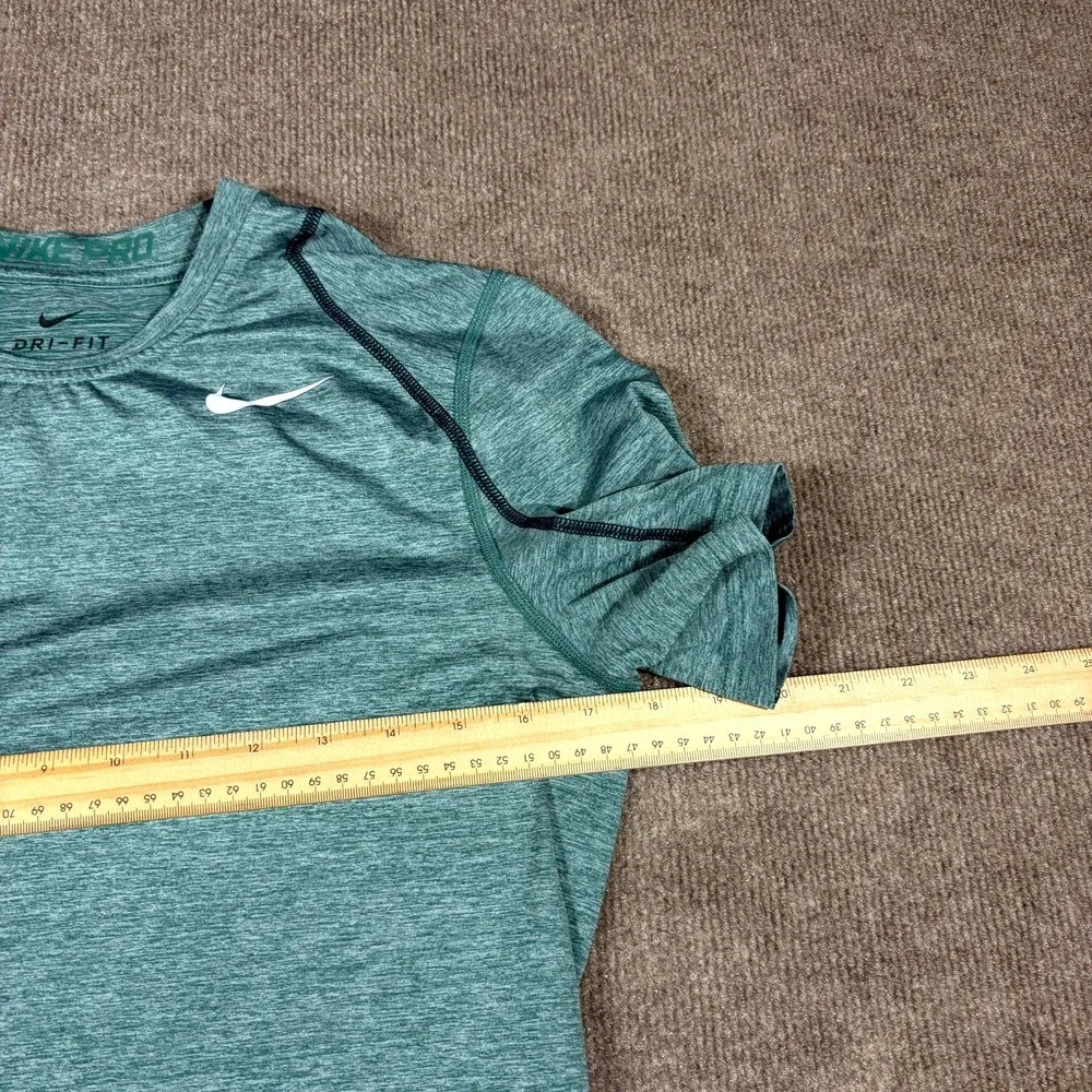 Nike Dri Fit Fitted Training T-Shirt Mens Small Heather Green Logo Raglan Sleeve